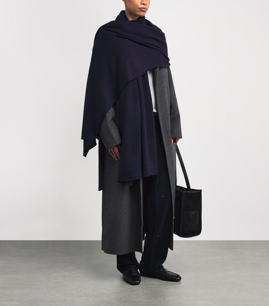 William Sharp Navy Cashmere Crystal-Embellished Scarf