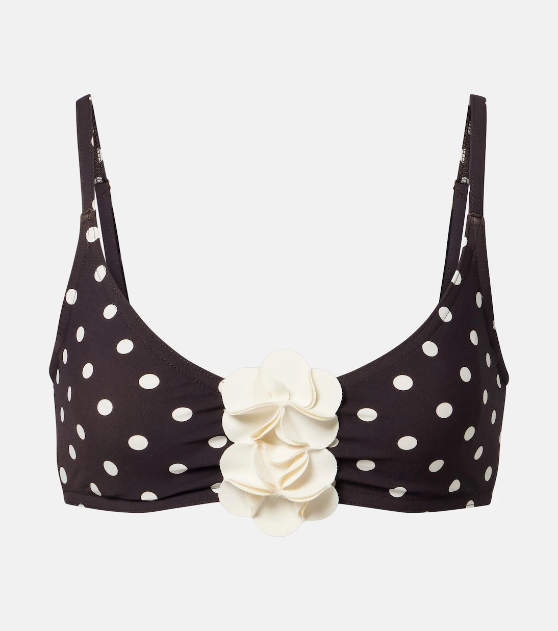 Karla Colletto - Floral-appliqué polka-dot bikini top