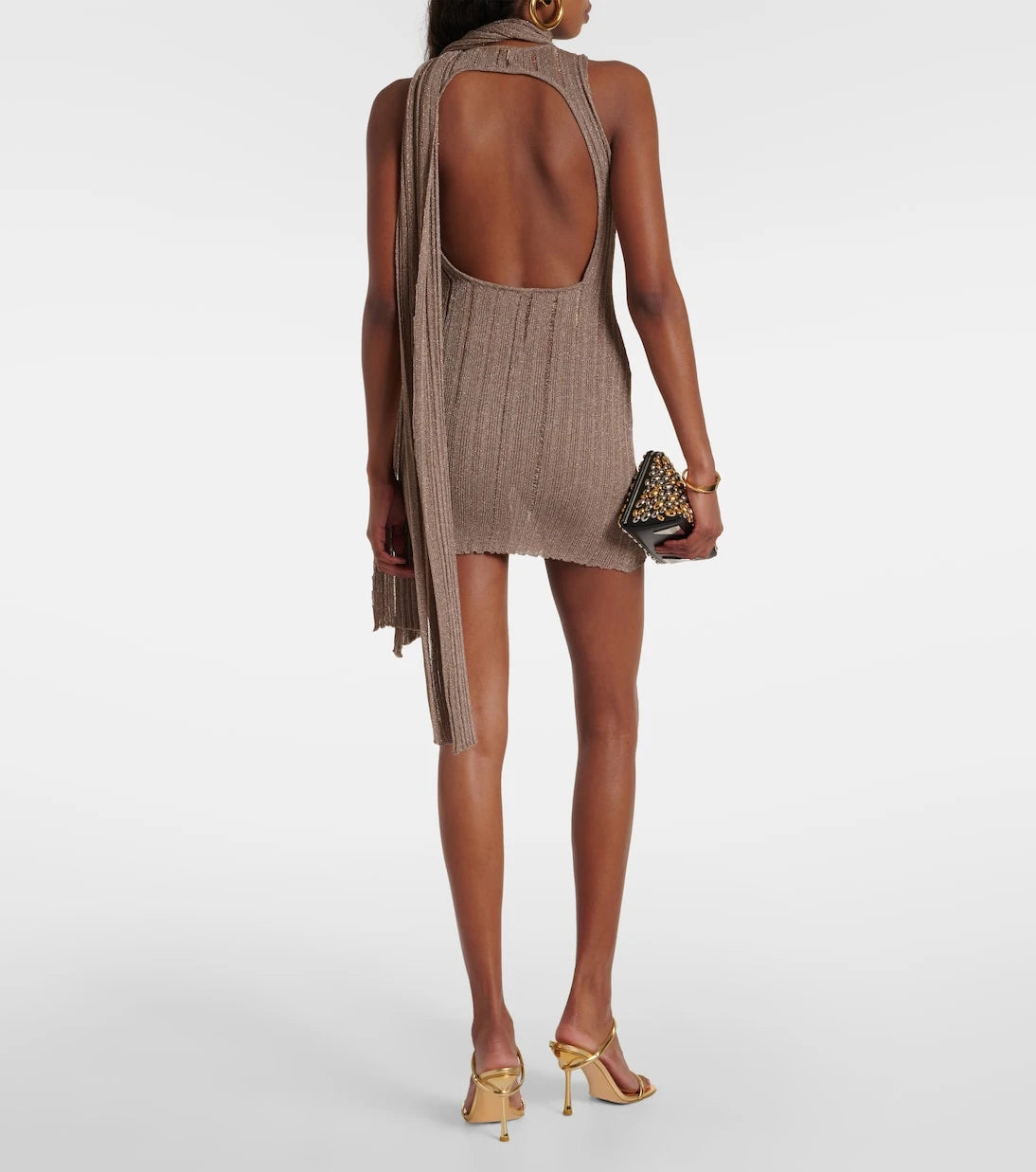 Aya Muse - Ribbed-knit lamé minidress