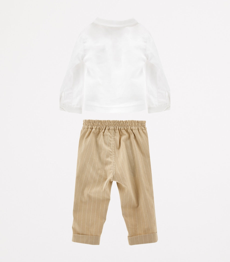 Monnalisa Linen-Cotton Shirt, Trousers and Bow Tie Set (3-36 Months)
