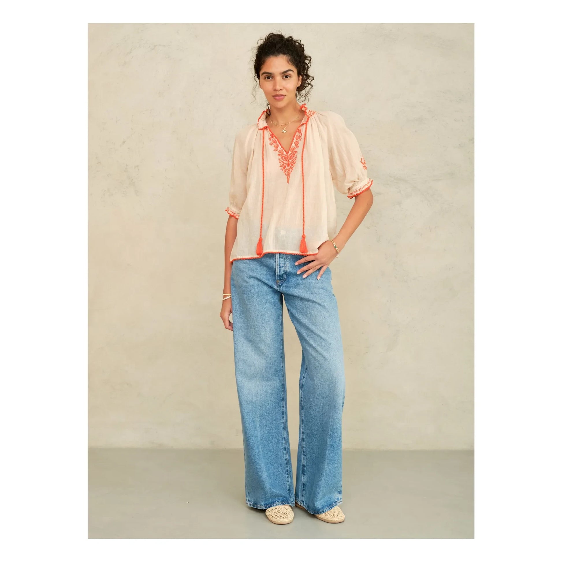 M.A.B.E. - Talia Cotton blouse | Corail Orange