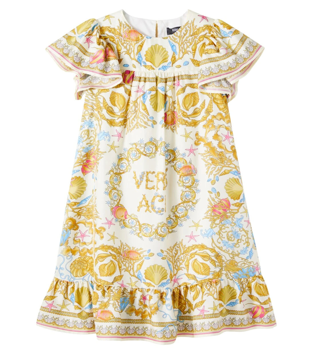 Versace Kids - Underwater Barocco ruffled silk dress
