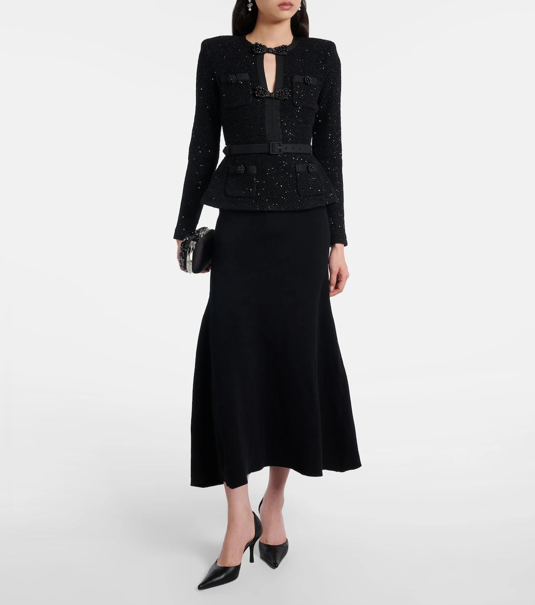 Self-Portrait - Sequined peplum midi dress