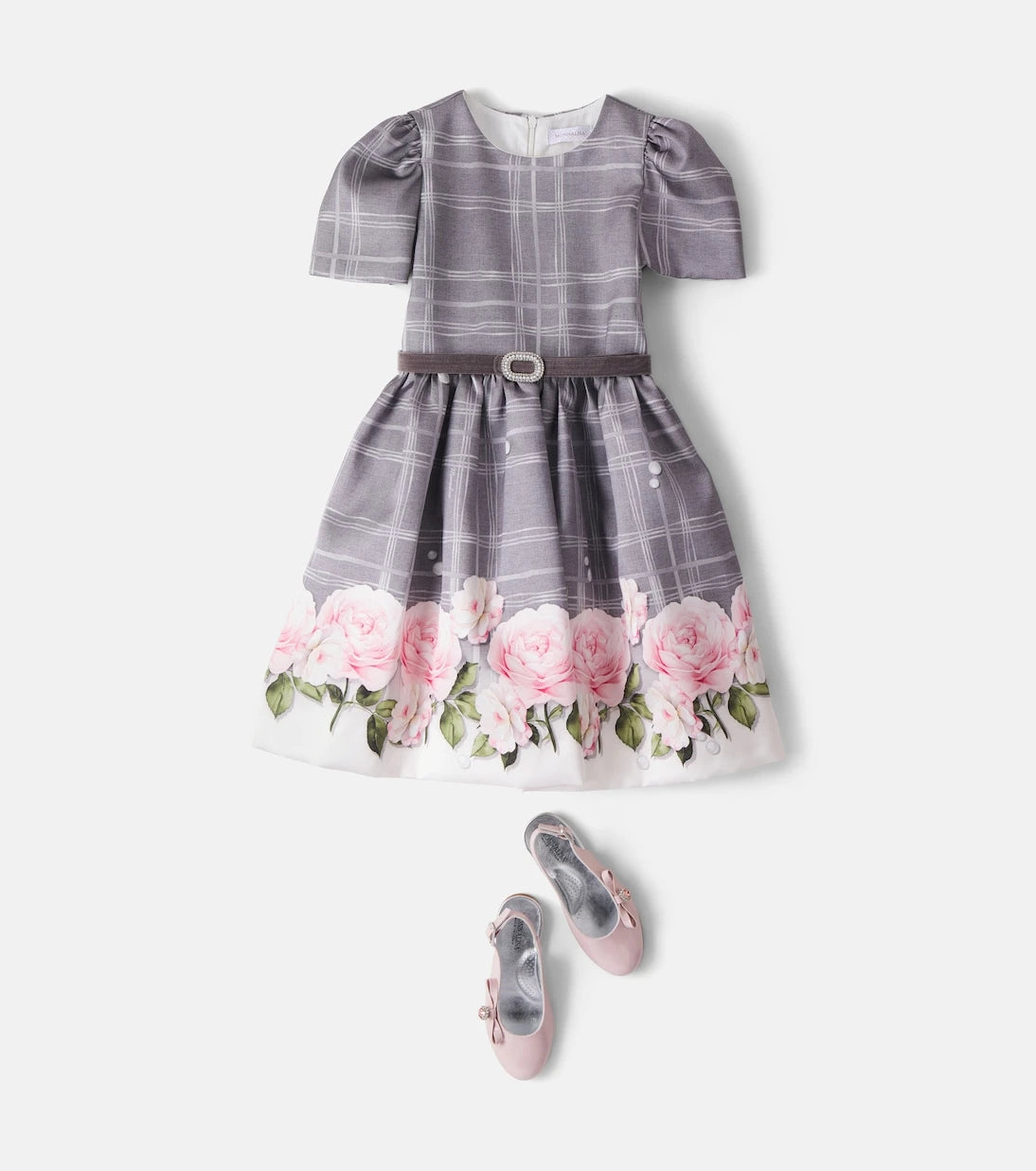 Monnalisa - Checked floral belted dress