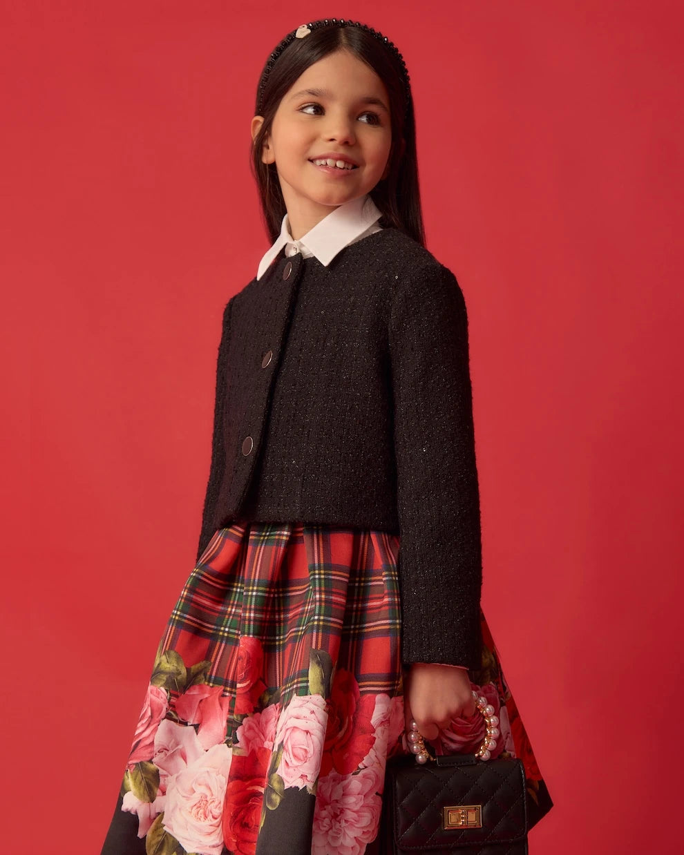 Monnalisa - Floral tartan dress
