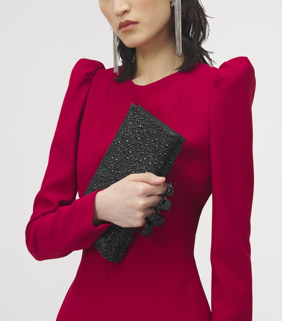 McQueen Black Suede Embellished Four-Ring Clutch Bag