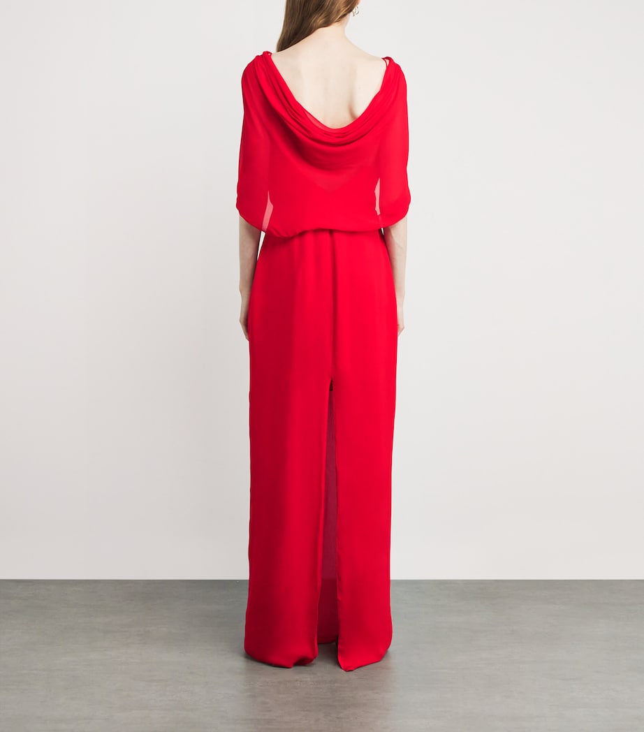 Saloni Red Cape-Sleeve Samira Maxi Dress