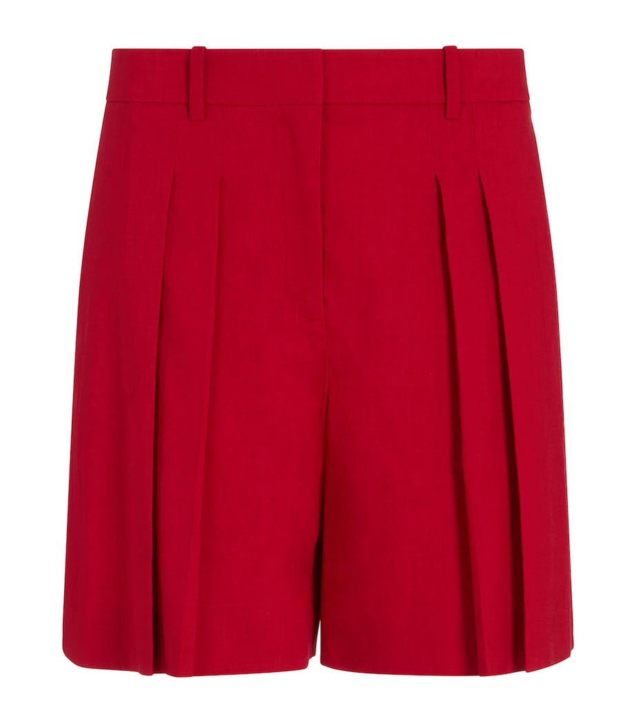 Linen-Blend Pleated Shorts N0F CHERRY