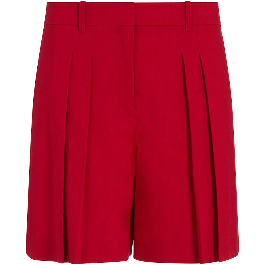 Linen-Blend Pleated Shorts N0F CHERRY