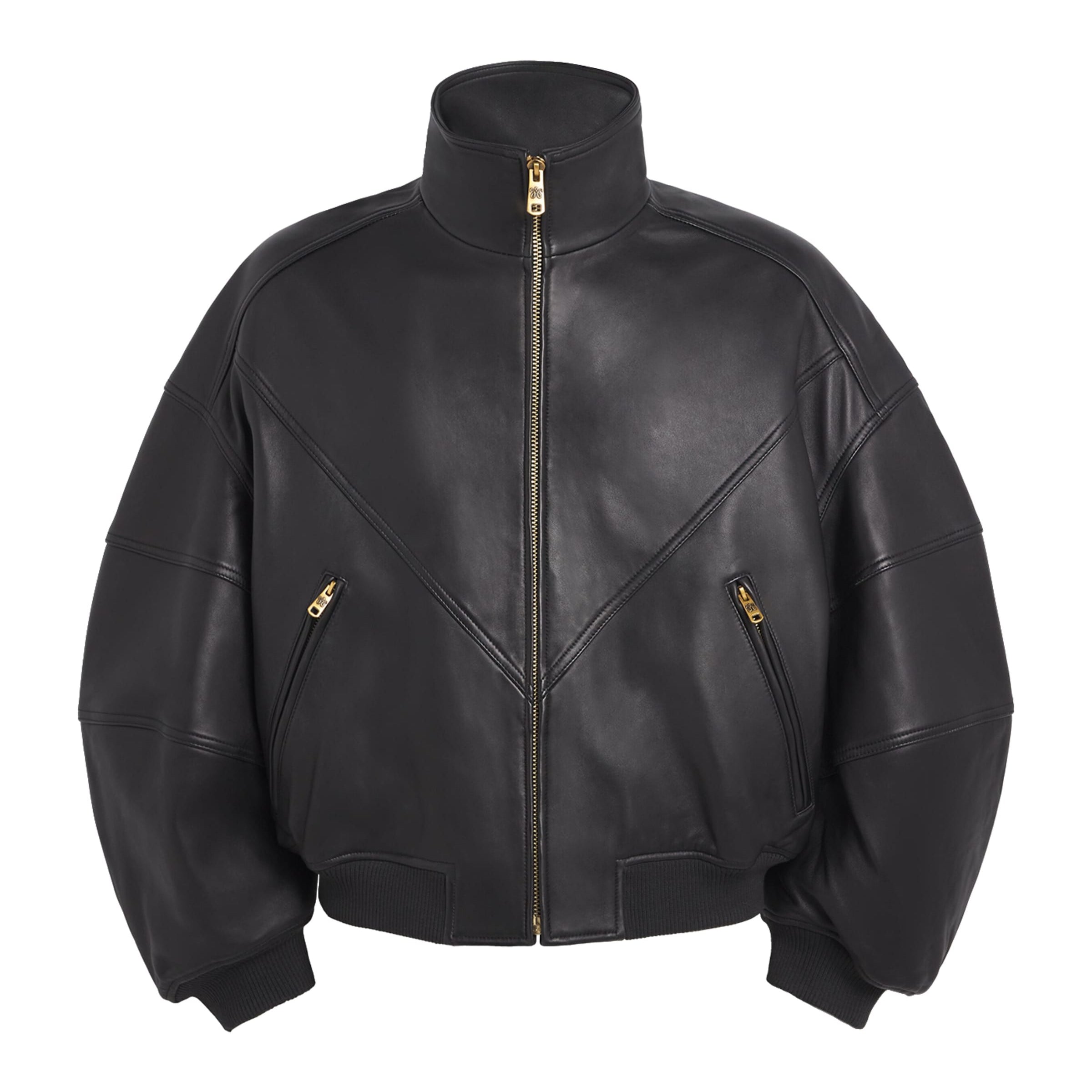 Willy Chavarria Black Leather Ruff Rider Bomber Jacket