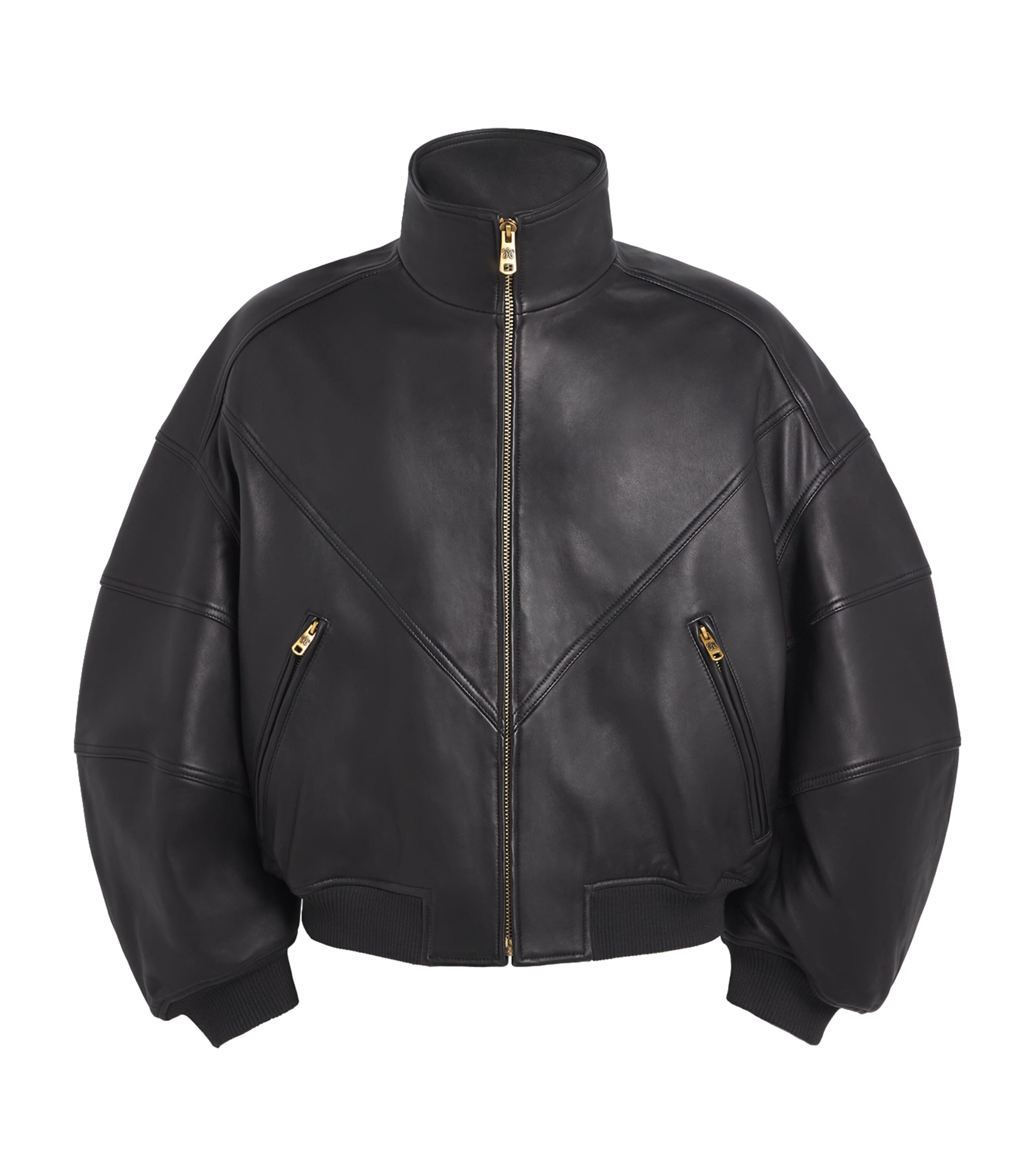 Willy Chavarria Black Leather Ruff Rider Bomber Jacket