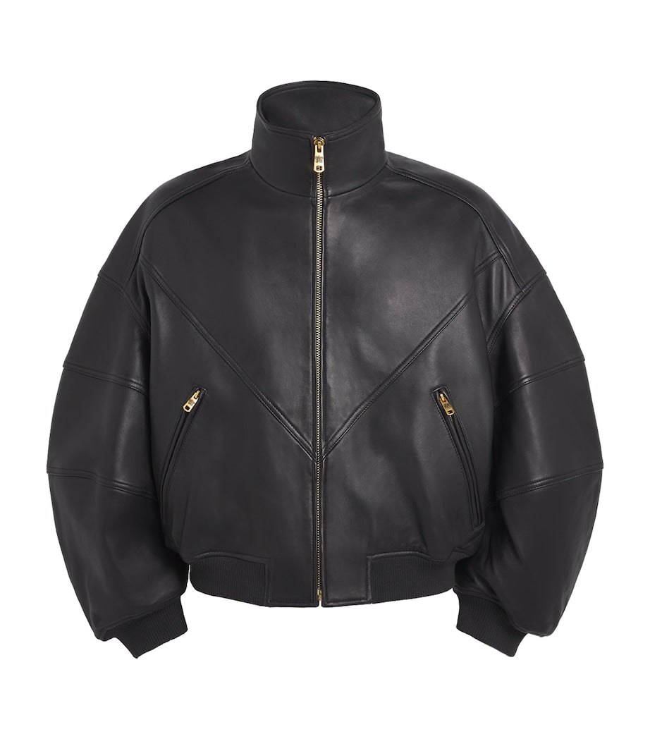 Willy Chavarria Black Leather Ruff Rider Bomber Jacket
