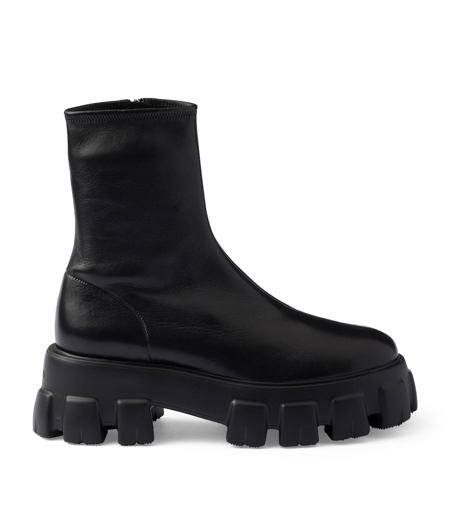 Prada Black Nappa Leather Monolith Ankle Boots