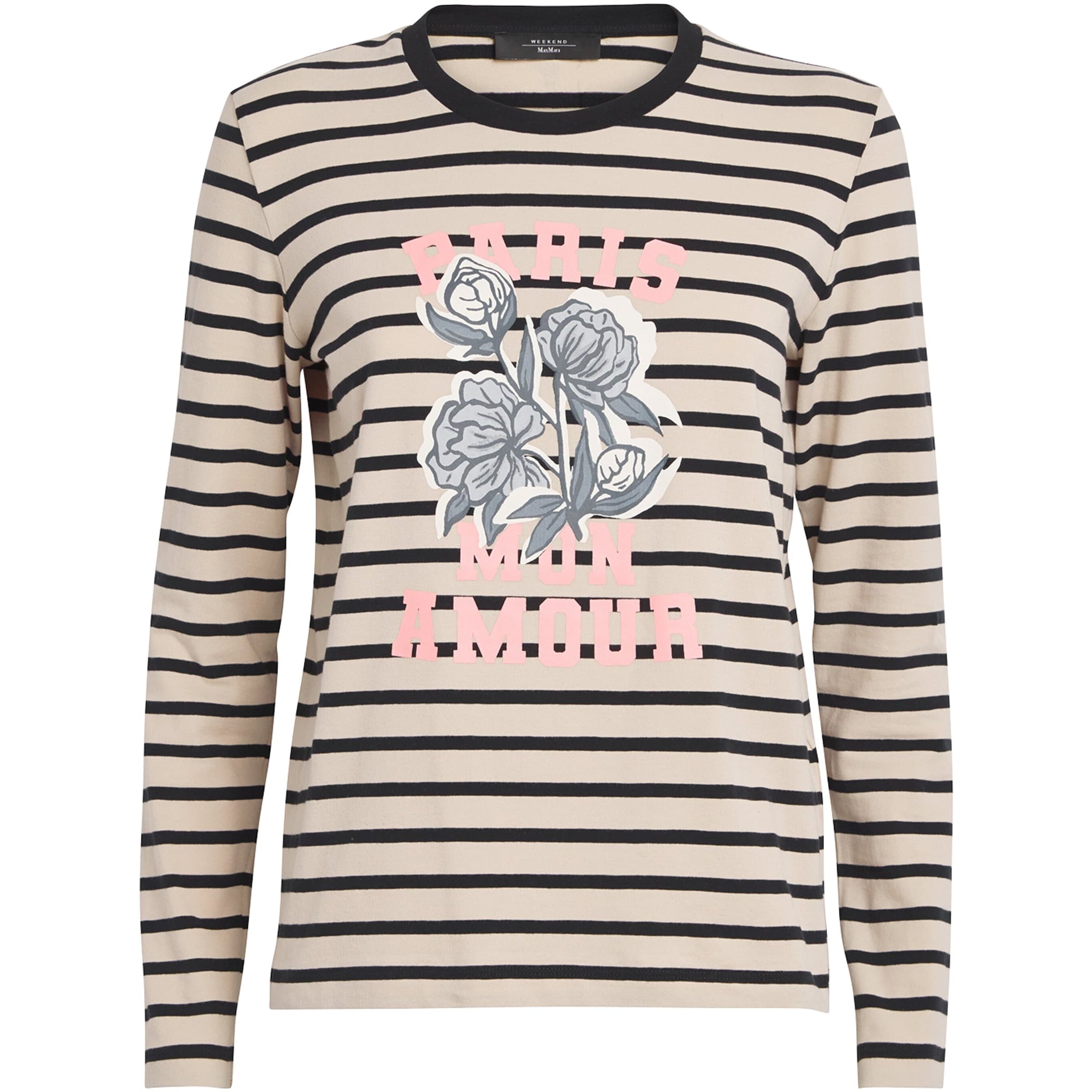 Weekend Max Mara Beige Stretch Cotton Paris Graphic Top