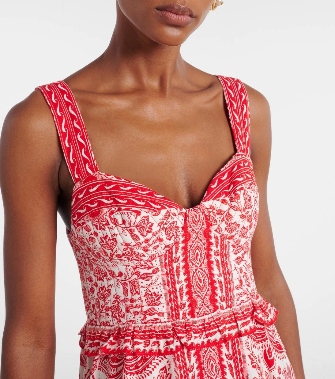 Farm Rio - River Ride linen-blend bustier dress