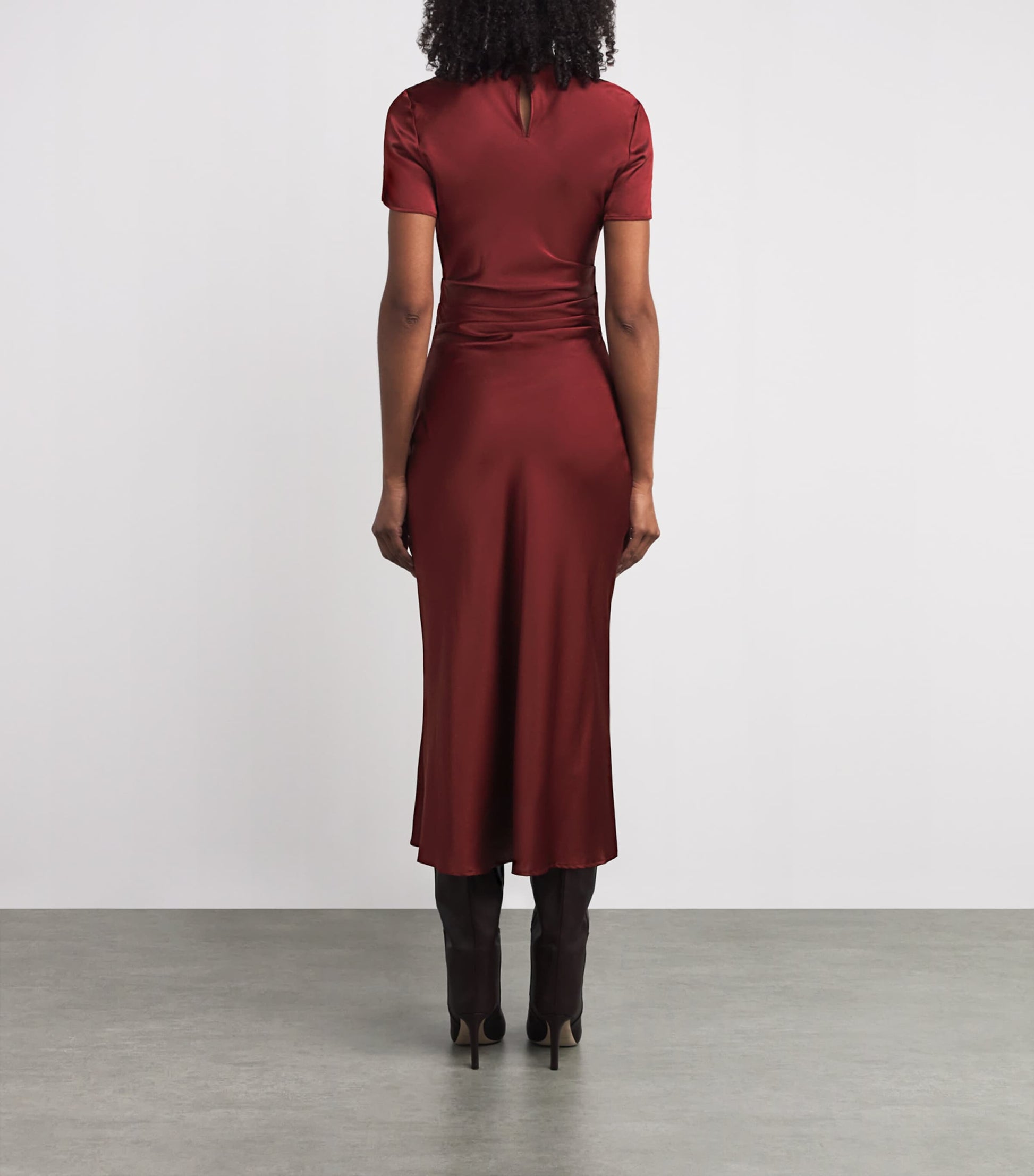 STAUD Burgundy Stretch-Silk Marcel Midi Dress