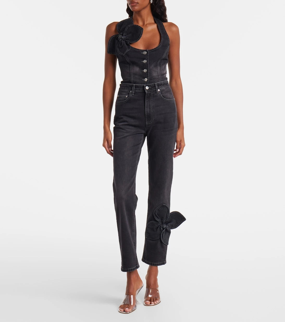 Area - Bow-detail cropped straight jeans