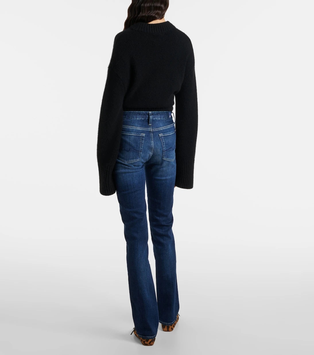 7 For All Mankind - بنطلون جينز كيمي بقصة مستقيمة وخصر مرتفع