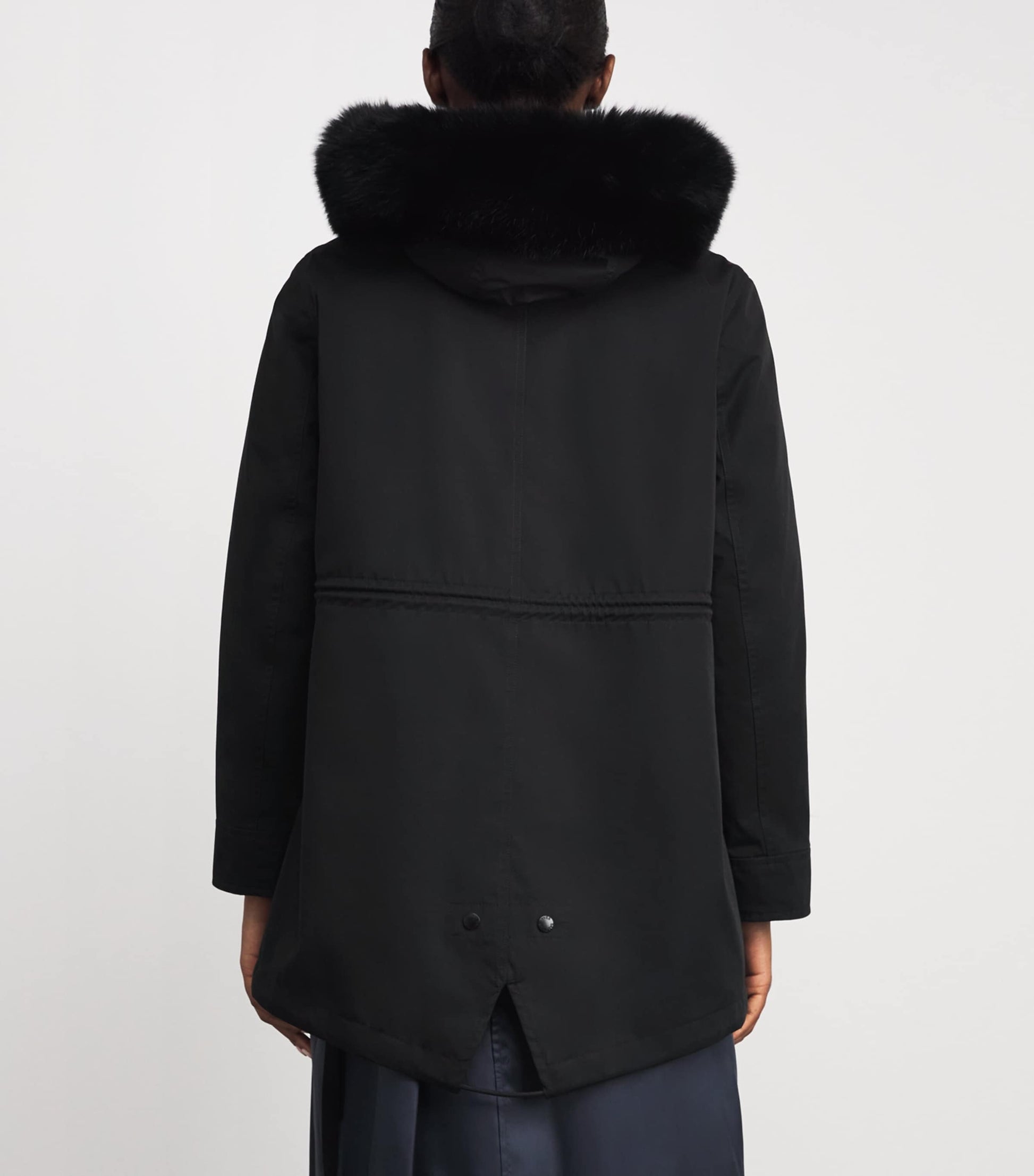 Yves Salomon Black Fox-Rabbit Blended-Cotton Parka (72cm)