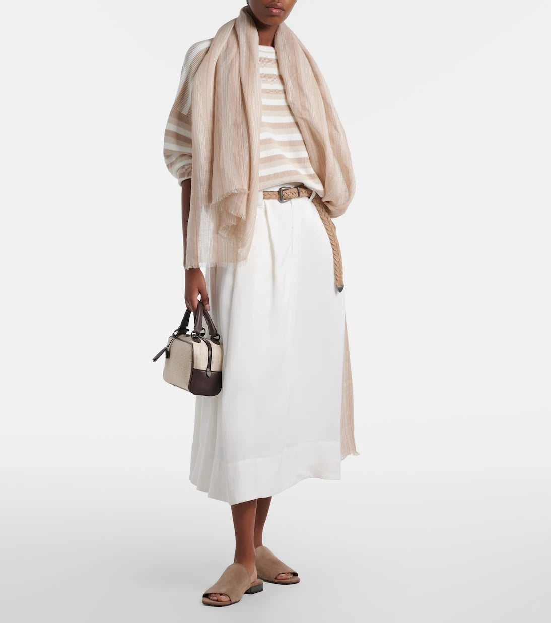 Brunello Cucinelli - Striped linen-blend scarf