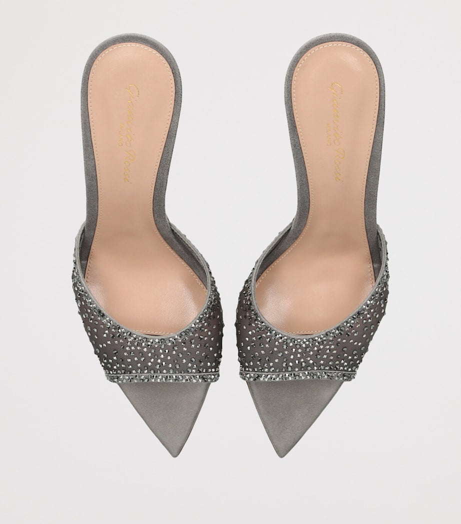 Embellished Silk-Suede Rania Mules 85