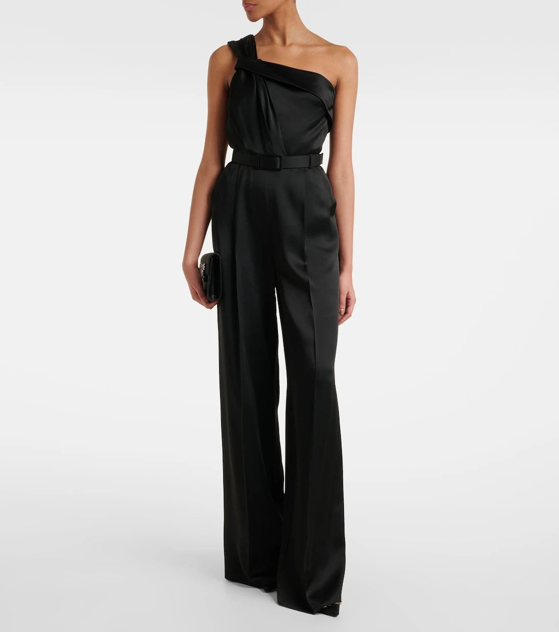Max Mara - Gioire belted one-shoulder satin jumpsuit