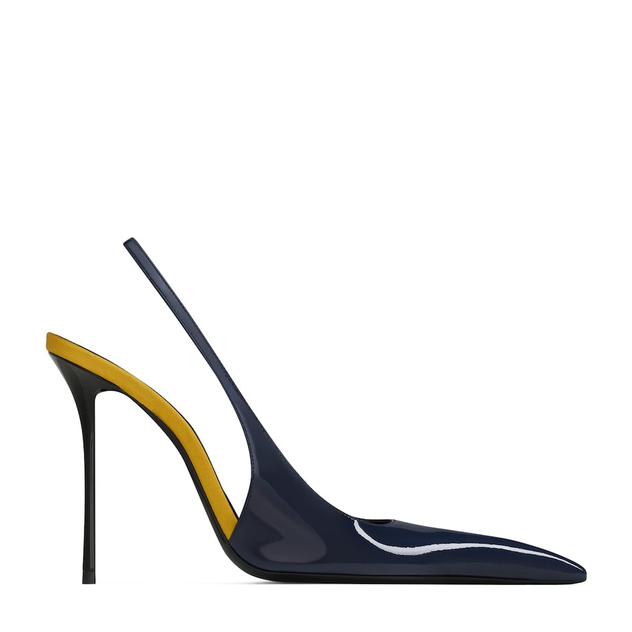 Saint Laurent Blue Patent Leather Amalia Slingback Pumps 110