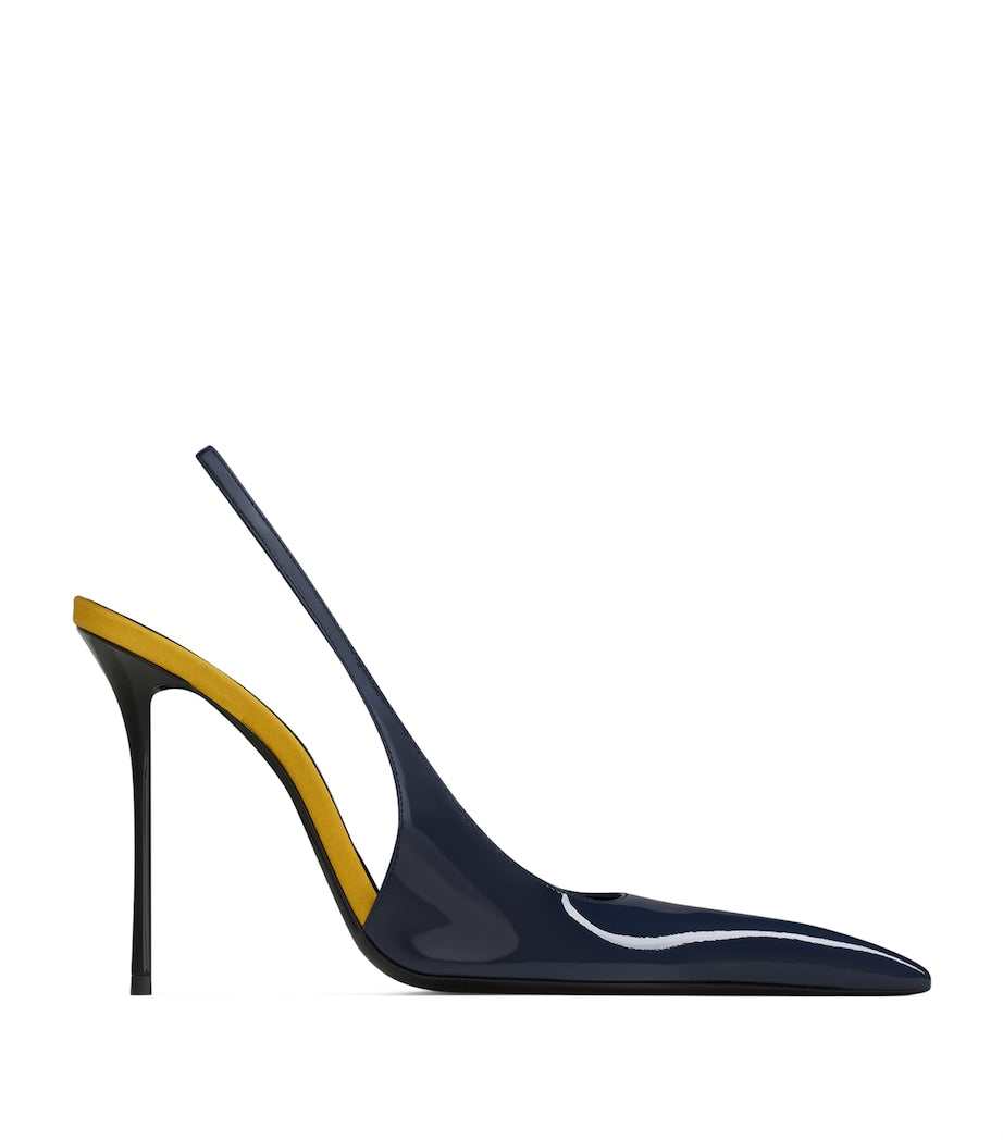 Saint Laurent Blue Patent Leather Amalia Slingback Pumps 110
