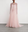 Pamella Roland Pink Tulle Embellished Cape-Detail Gown