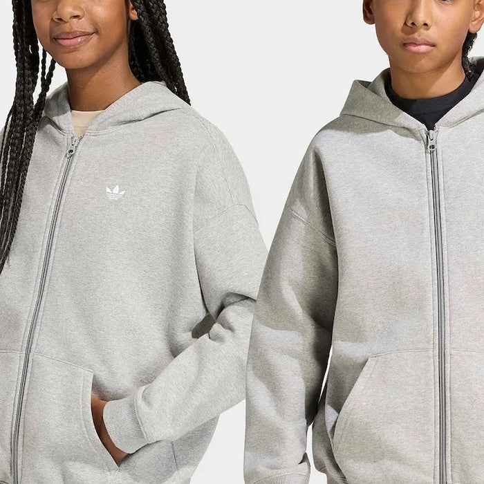 pamuklu, çocuklar için fermuarlı ve kapüşonlu adidas Originals sweatshirt
