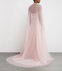 Pamella Roland Pink Tulle Embellished Cape-Detail Gown
