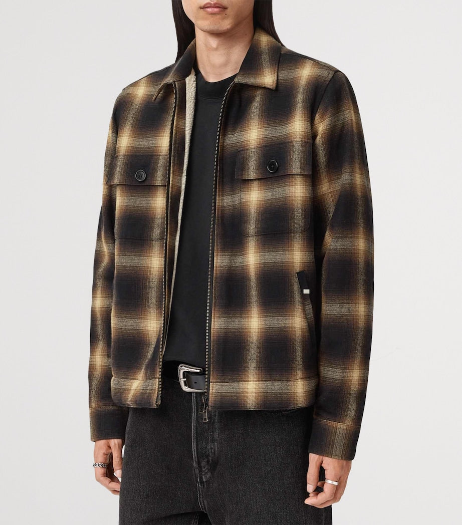 AllSaints Brown Organic Cotton Check Mathers Jacket