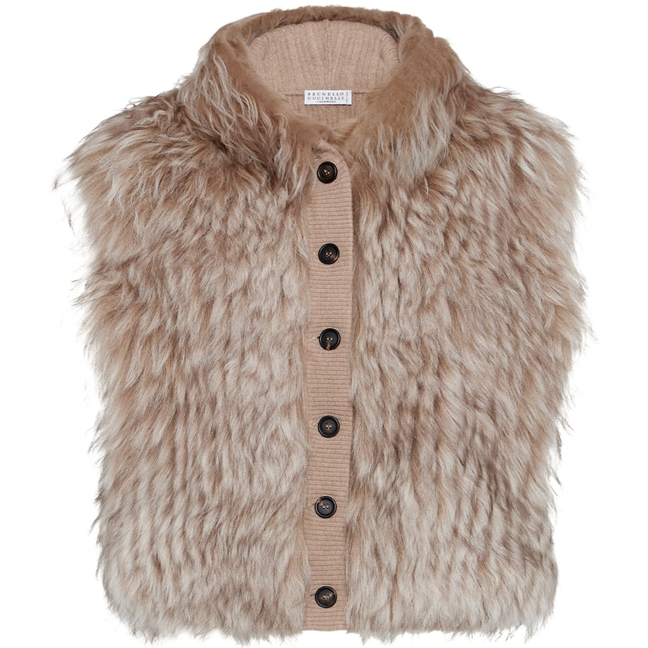 Brunello Cucinelli Beige Cashmere Shearling Gilet