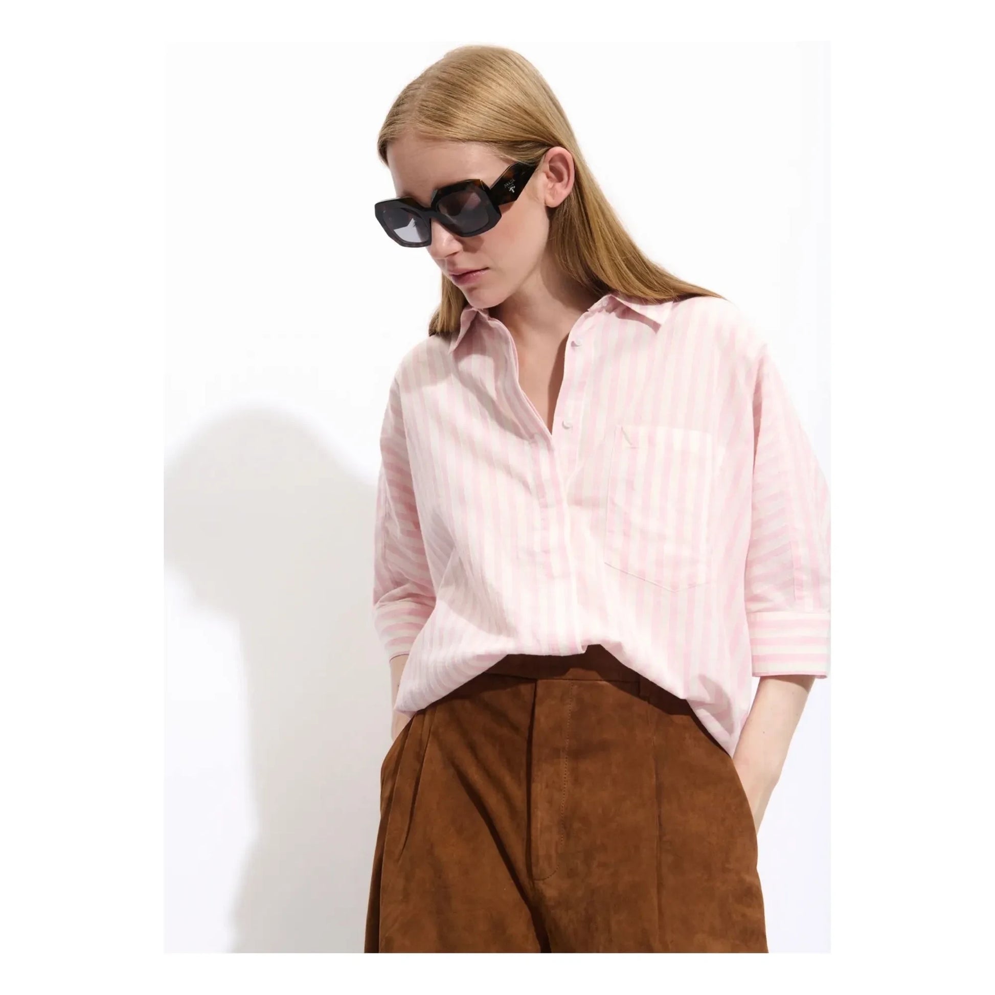 BELLEPIECE - Carmela Cotton Stripes Blouse | Pink