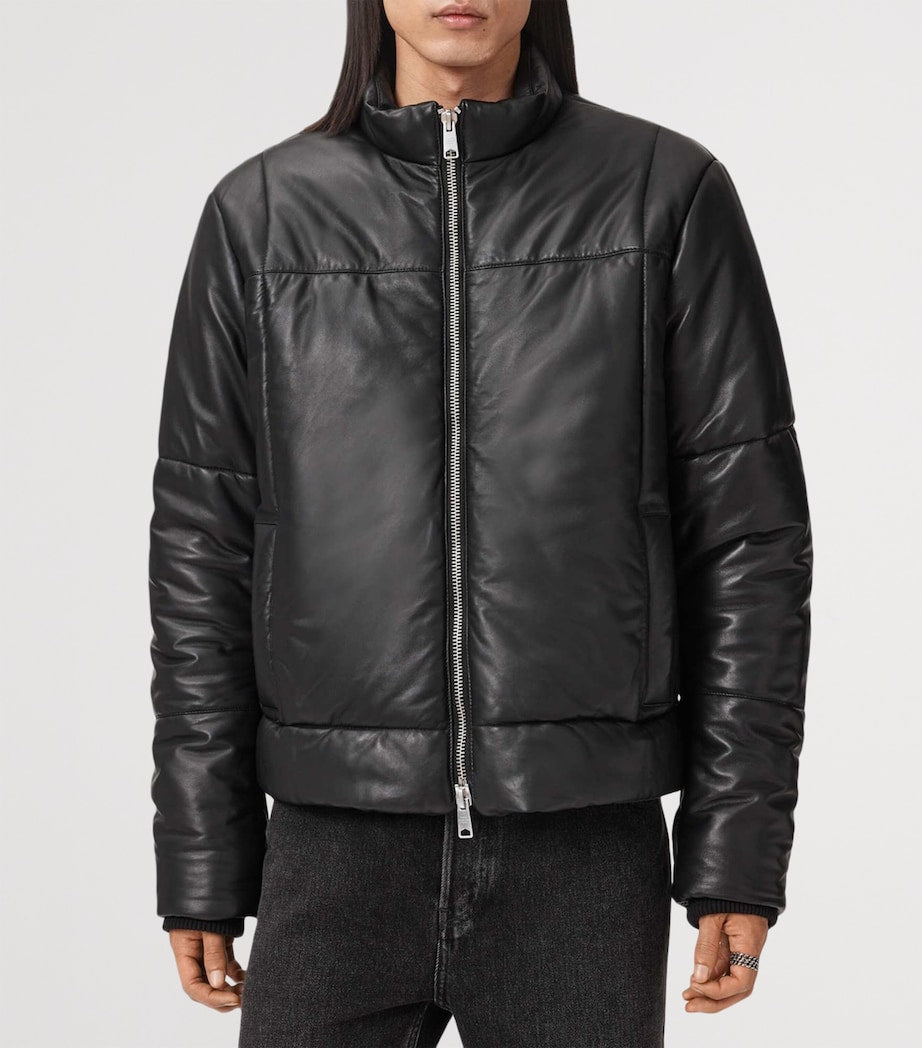 AllSaints Black Leather Furse Puffer Jacket