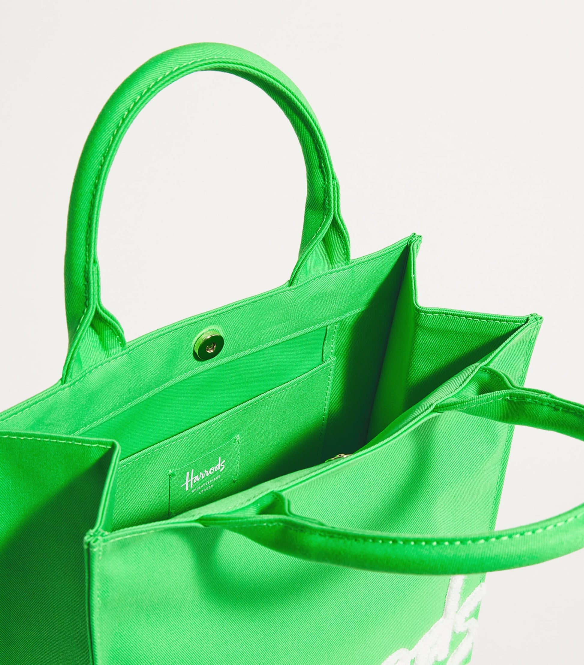 Harrods Green Small Cotton Logo Tote Bag