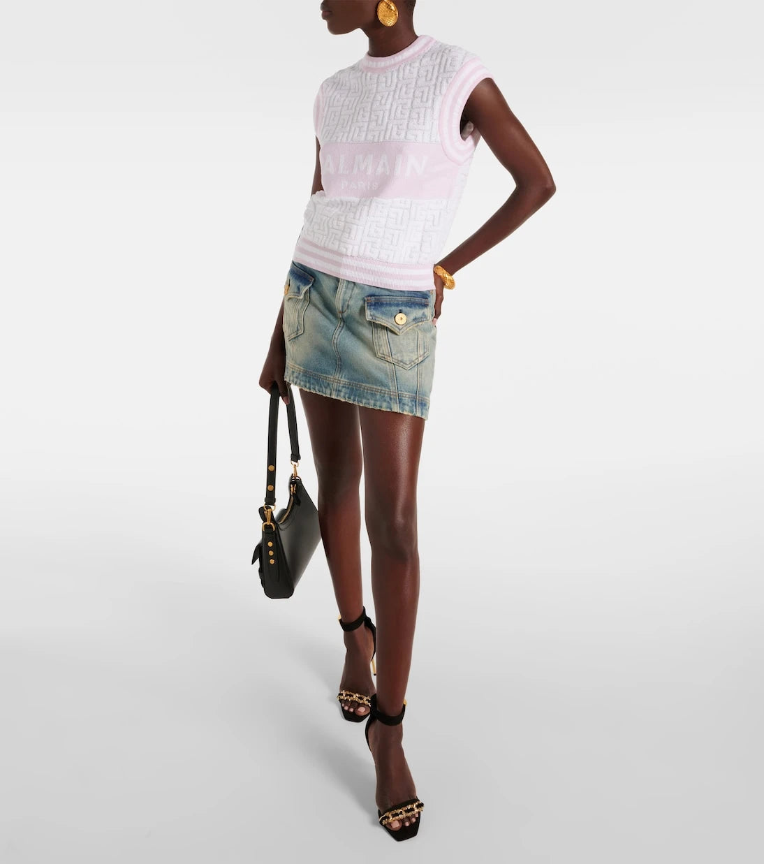Balmain - Monogram wool and cotton-blend knitted top