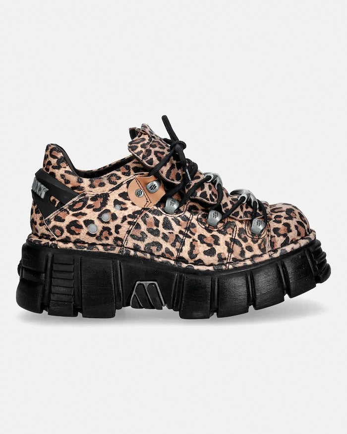 New Rock ANTE LEOPARDO CUERO, TOWER NEGRO+ Yanı Süet Spor Ayakkabı