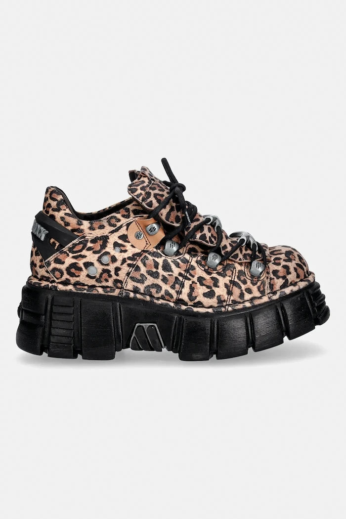 New Rock ANTE LEOPARDO CUERO, TOWER NEGRO+ Yanı Süet Spor Ayakkabı