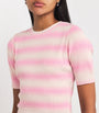 VALENTI Pink Cotton-Blend Stripe Crop Top