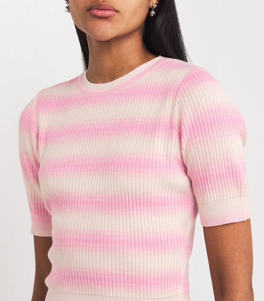 VALENTI Pink Cotton-Blend Stripe Crop Top