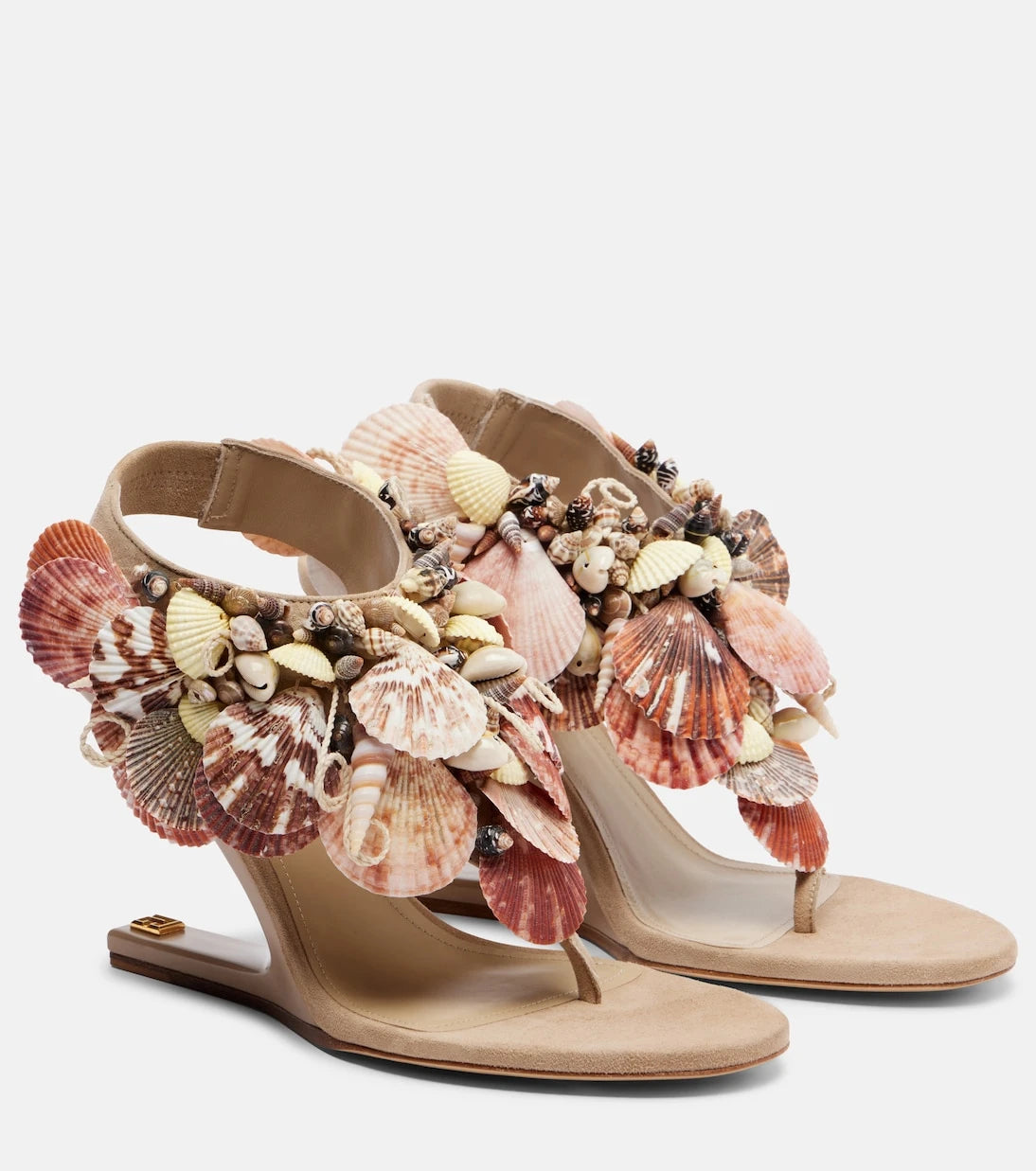 Balmain - Embellished suede slingback wedges