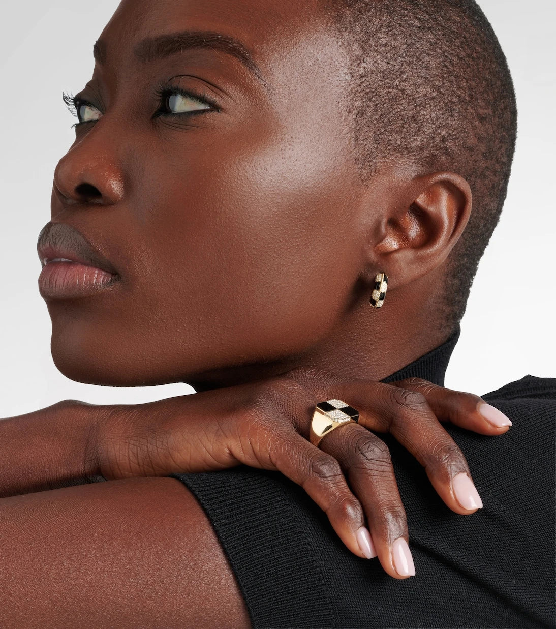 Yvonne Léon - Damier 9kt gold ring with diamonds and onyx