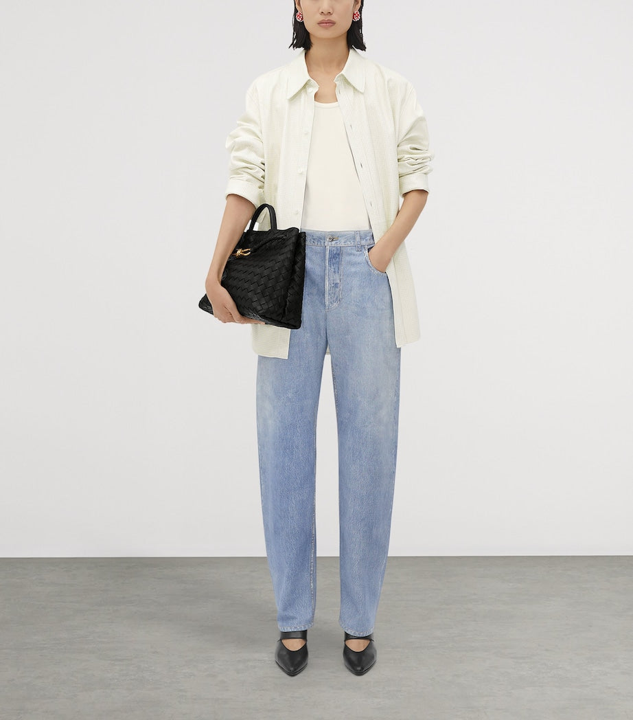 Grey Leather Andiamo Top-Handle Bag