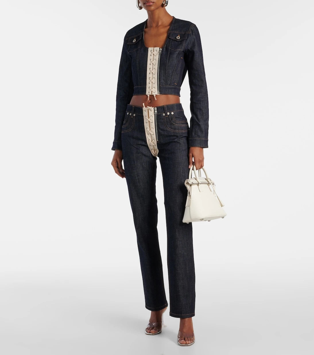 Jean Paul Gaultier - Lace-up cropped denim jacket