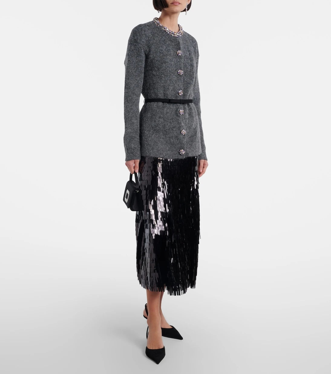 Self-Portrait - Sequined high-rise midi skirt