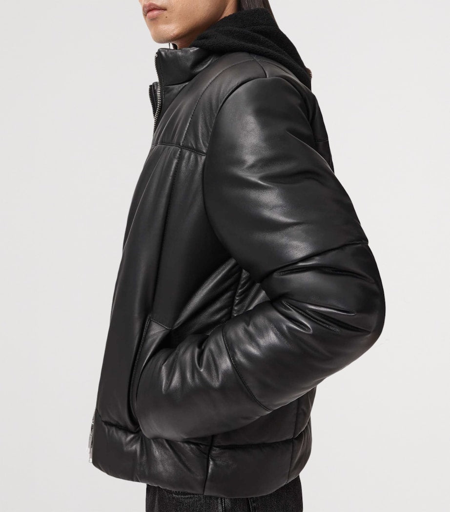 AllSaints Black Leather Furse Puffer Jacket