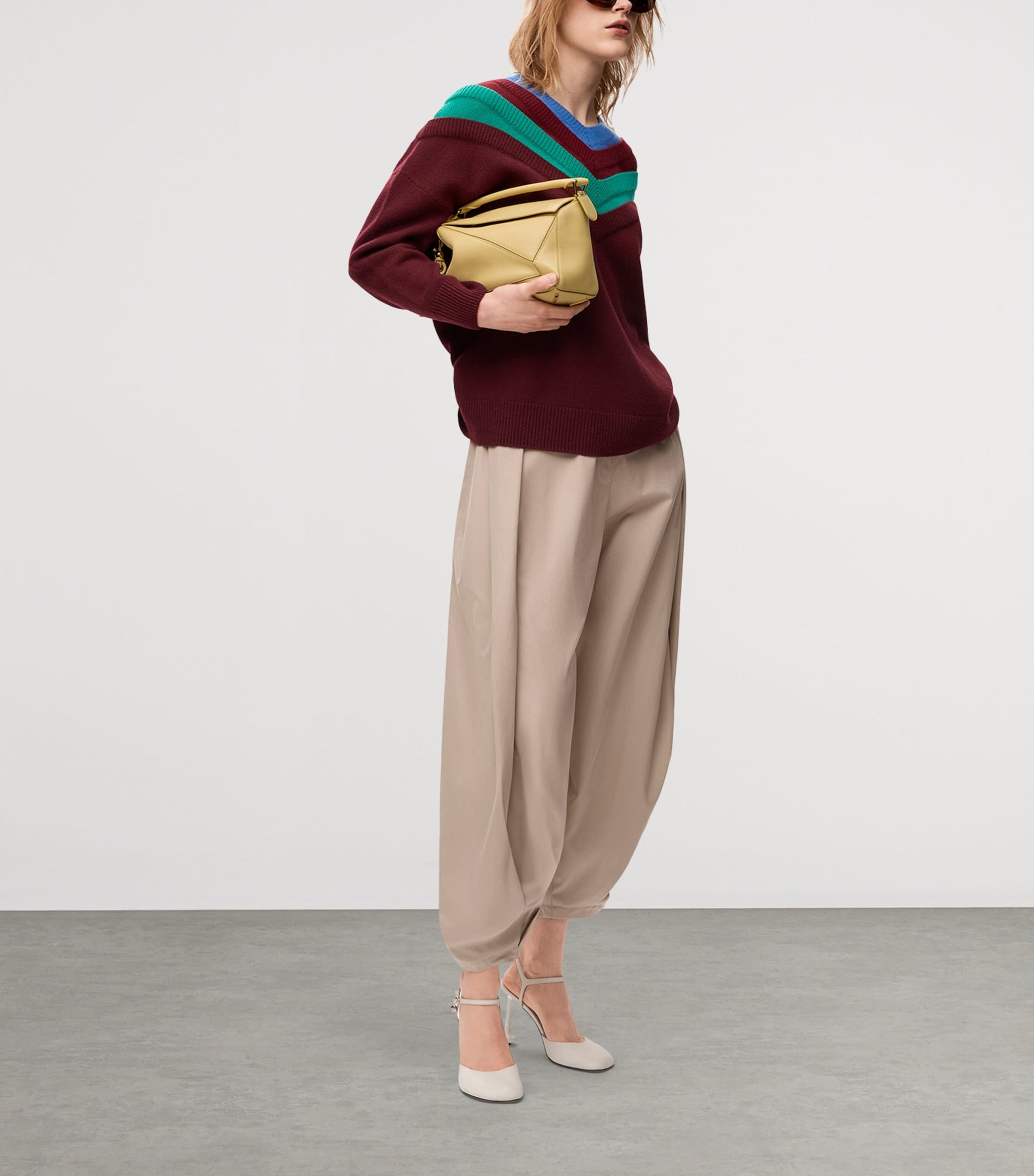 LOEWE Beige Cotton-Silk Draped Barrel-Leg Trousers