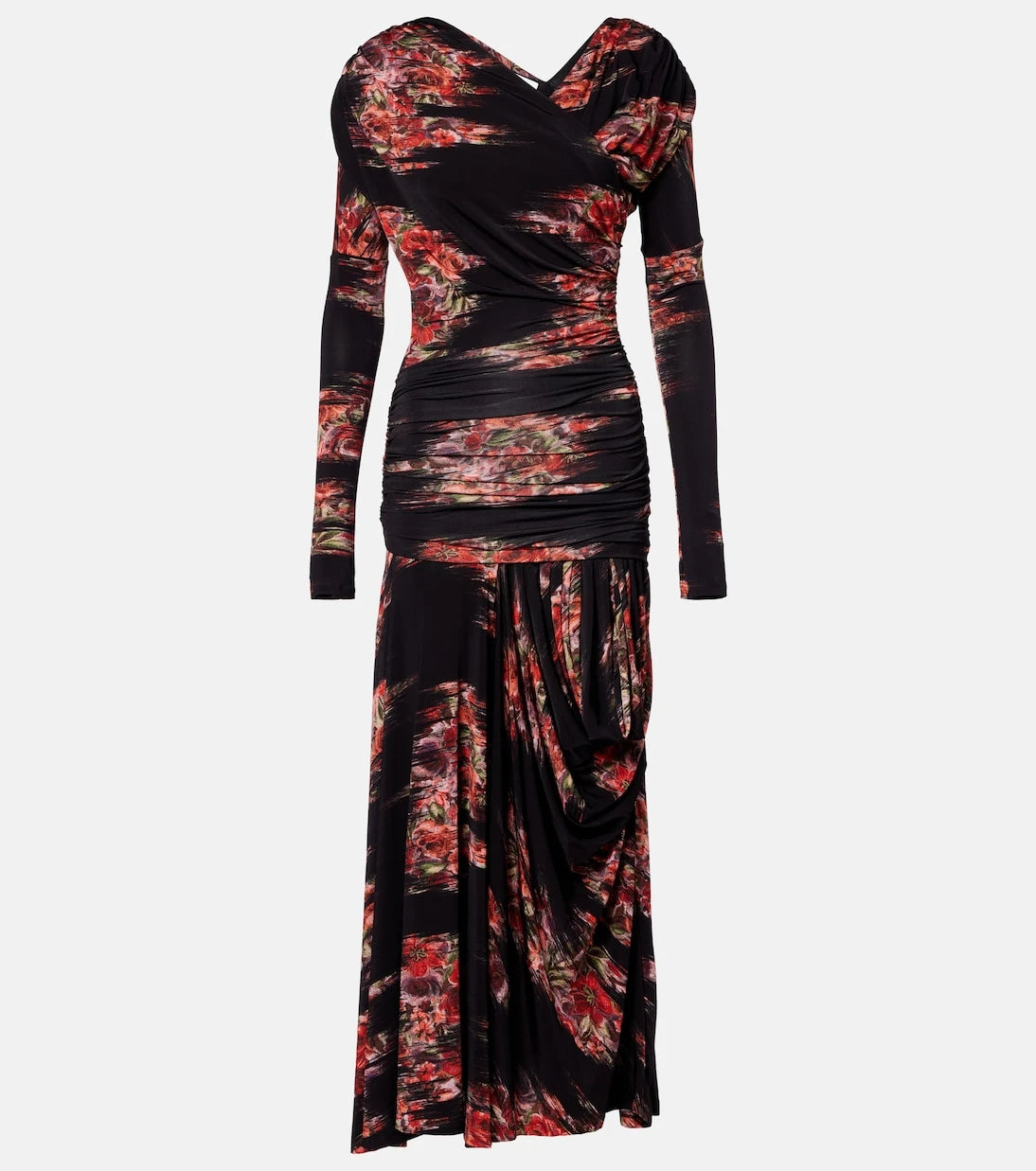 Ganni - Floral ruched jersey maxi dress