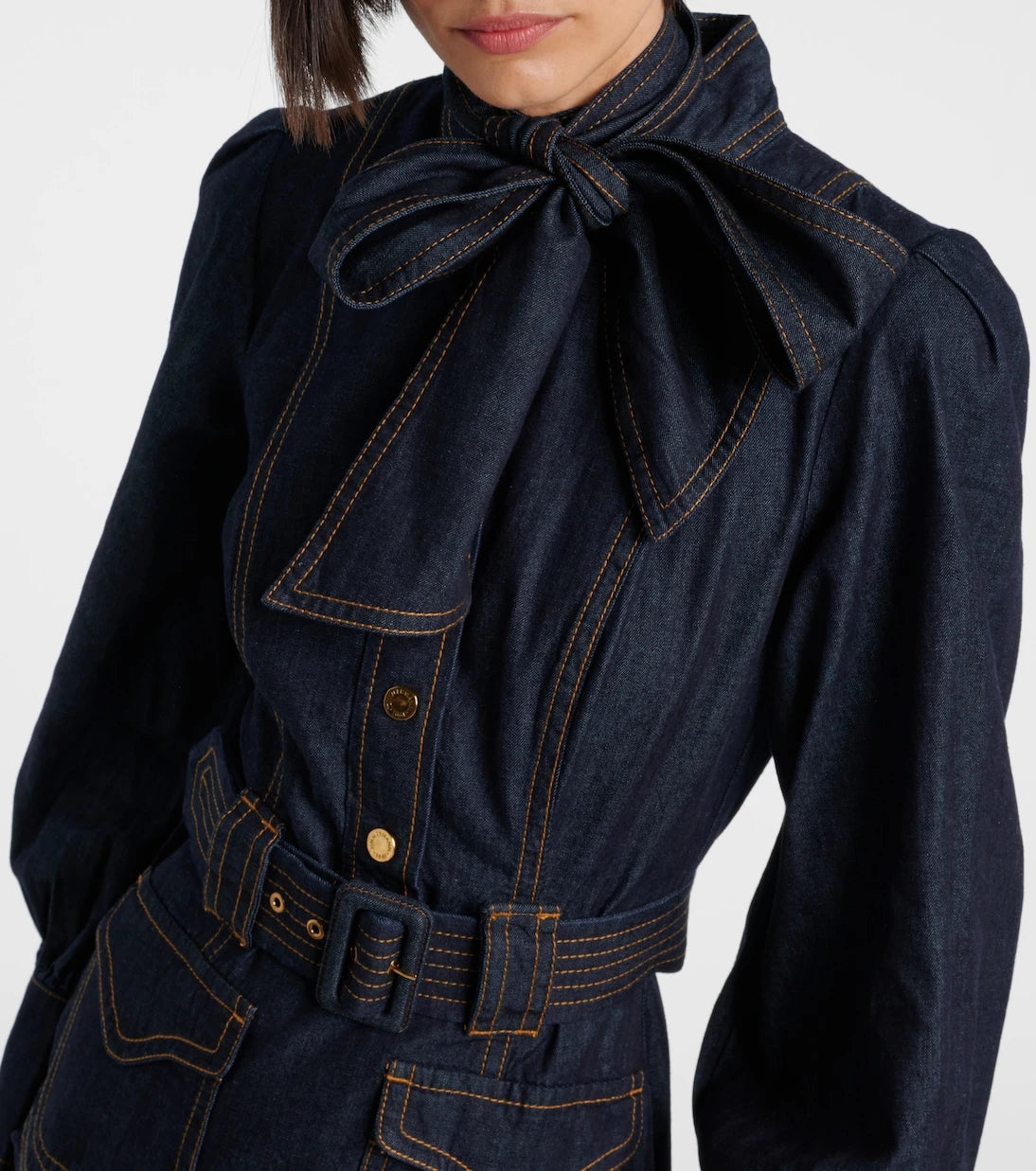 Zimmermann - Bow-detail cotton denim minidress